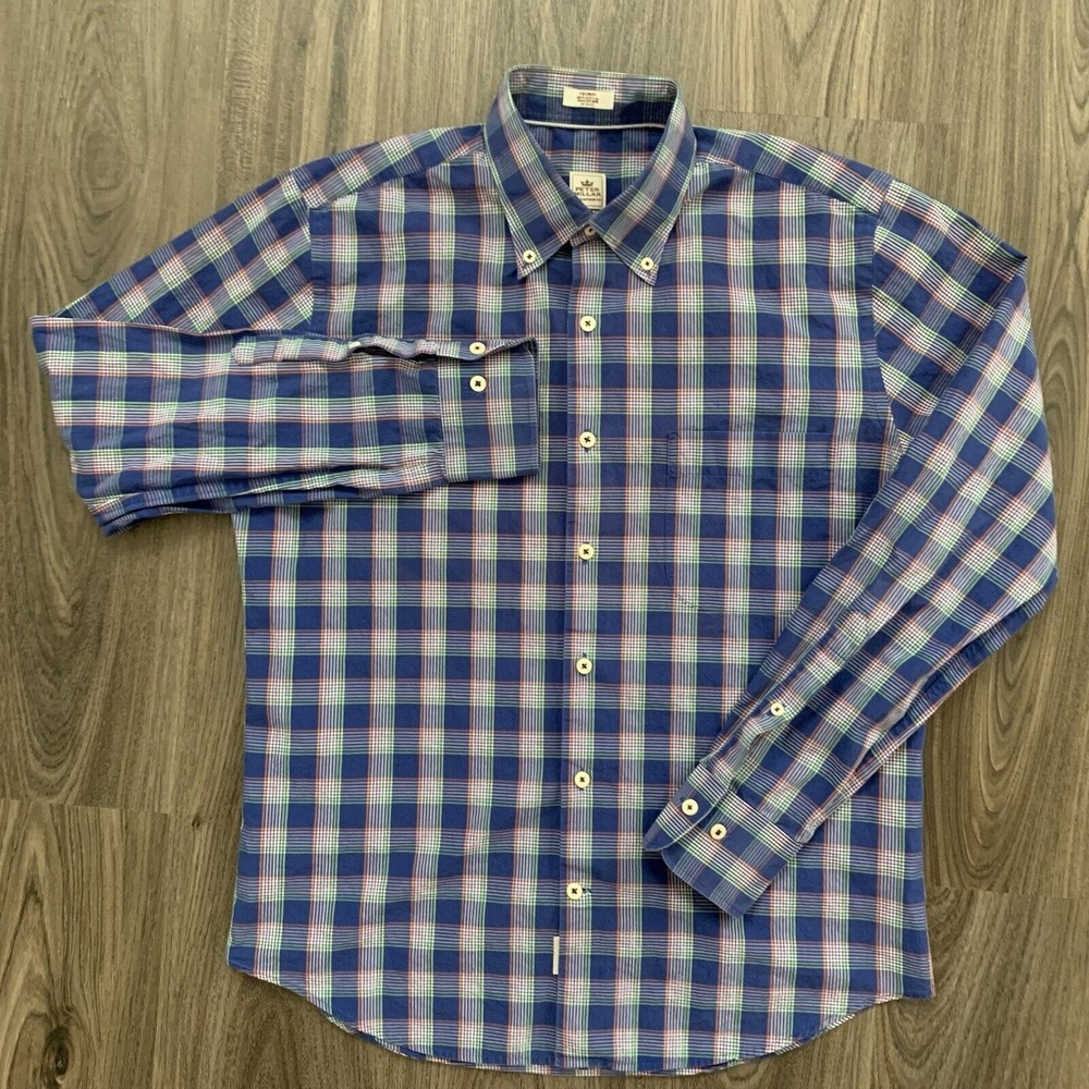 Peter Millar Mens Long Sleeve Contemporary Fit Button Down Purple Plaid Medium - Picture 2 of 7